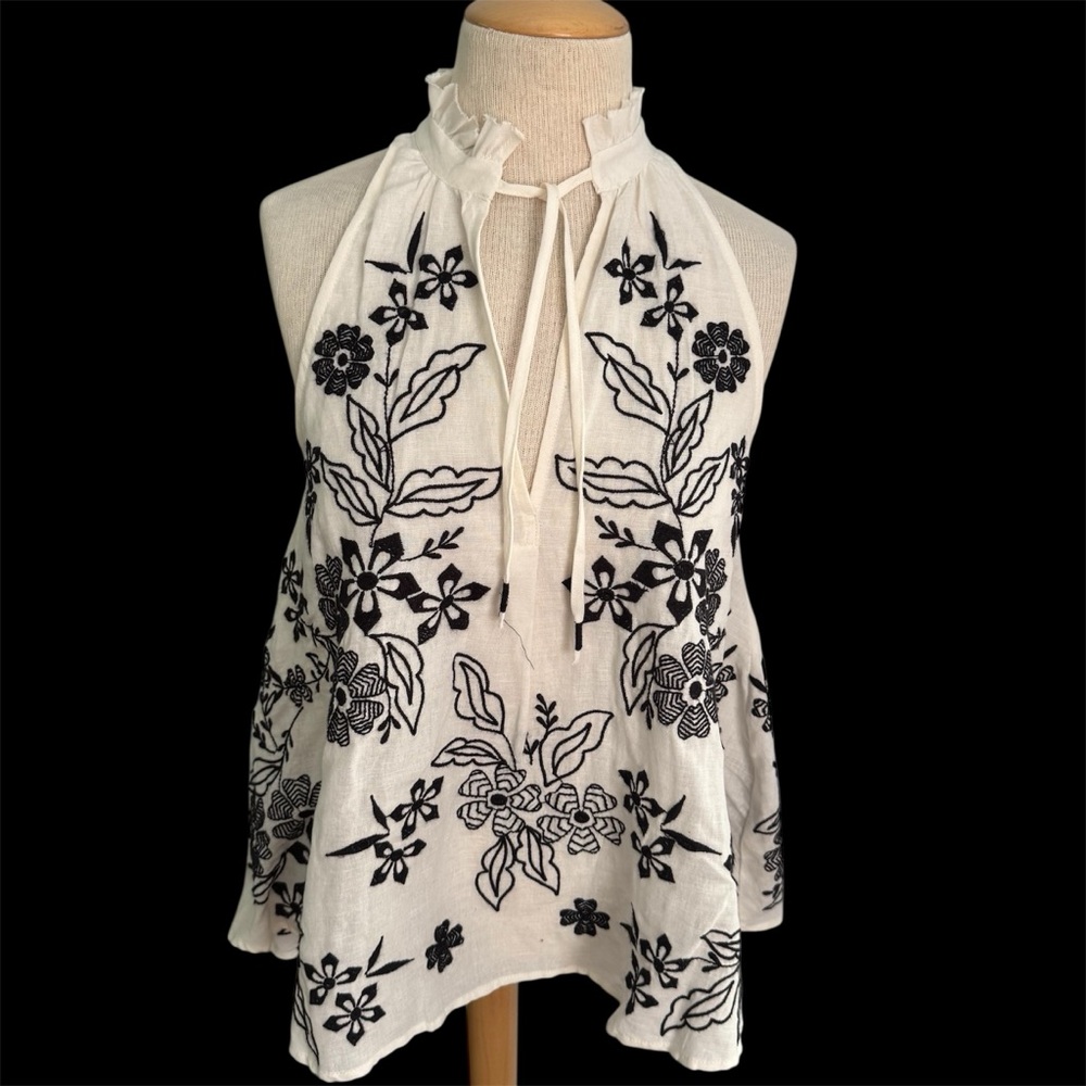 ANTHRO Tavi embroidered tank blouse with tie front, swing style by Pilcro NEW - Picture 6 of 16